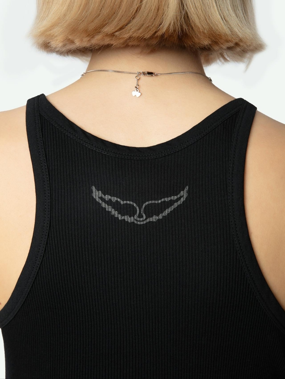 Zadig & Voltaire Black Ribbed Tank with Subtle Silver Wing Logo